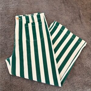Striped Green and White Women's Cropped Jeans